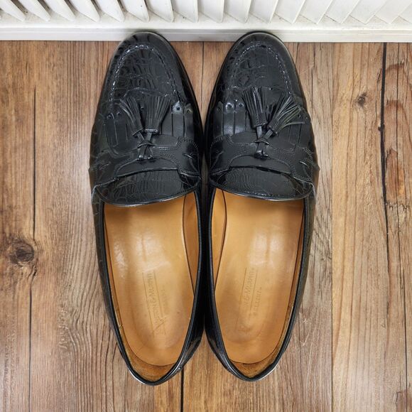 Johnston & Murphy Italy Tassel Loafers Mens Sz 11.5 M Black Croc Embossed Shoes main image 5